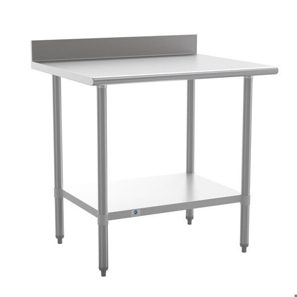 Flash Furniture Reese 430 Stainless Steel 18 Gauge 30-in x 36-in Table w/Adjustable Shelf and 4-in Backsplash NH-WT-3036-GG-B4-GG - main